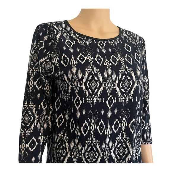 Cato casual tight knit cardigan top M white black geometrical pattern round neck - Picture 3 of 11